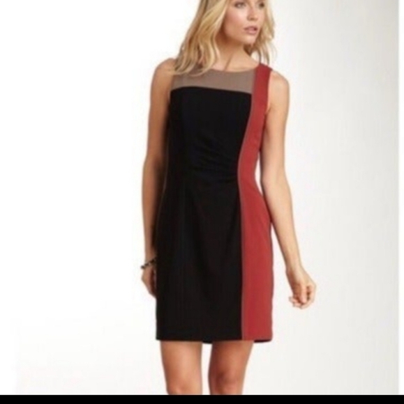 Vince Camuto Color Block Sheath Sleeveless Burnt Orange Black Brown Size: 14 - Picture 1 of 12